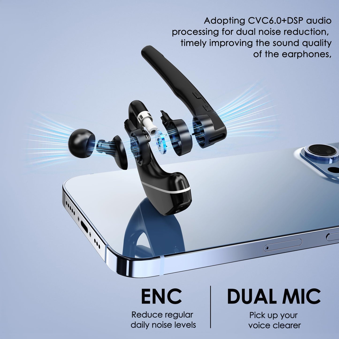 EKVANBEL Bluetooth Headset V5.3, Wireless Earpiece with 1000mAh Charging Case, 96H Talktime, Hands Free Noise Canceling Headphones with Dual-Mic for Computer Cell Phones Trucker Home Office Work