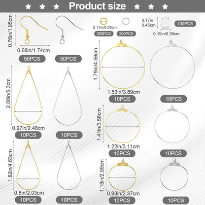 OIIKI 700pcs Hypoallergenic Earring Making Kit, Gold/Silver Plated Earring Hooks, Earring Beading Hoop, Clear Rubber Earring Backs, Jump Rings for DIY Jewelry Making, Earring Making Supplies