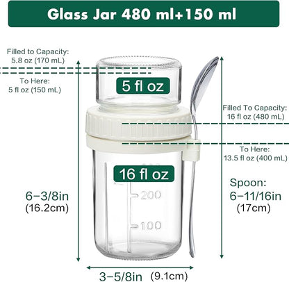 Danmu 4 Pack Overnight Oats Containers with Lids 21 oz (16+5),Dual-Layer Yogurt Parfait Cups with Lids,Meal Prep Containers Glass for Snack,Overnight Oats,Yogurt,Parfait,Salad Dishwasher Safe