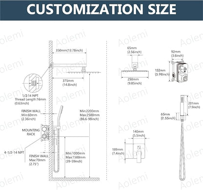 Aolemi Shower Faucet Set Rain Shower System with Handheld Spray Bathroom Shower Combo Rough-in Valve and Shower Trim Kit Included Brushed Gold 10 Inch Wall Mount Shower Head
