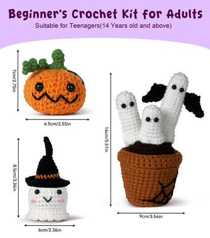 Spearlcable Crochet Starter Kit, Crochet Kit for Beginners with Step-by-Step Video Tutorials, DIY Knitting Kit Halloween Pumpkin Decor for Adults with Gift Box (Halloween Decor Set)