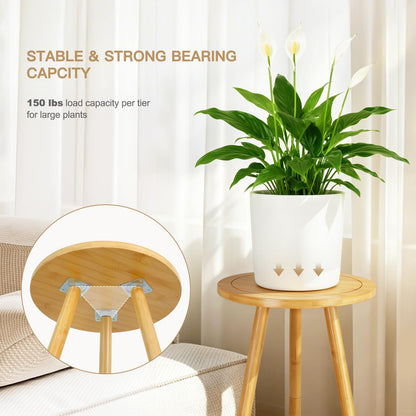 Jotsport Bamboo 2-Tier Plant Stand, 30" Tall 2-in-1 Convertible Flower Pot Holder, Heavy Duty 150 LBS Capacity, Multi-Use End Table for Window, Living Room, Balcony, Patio