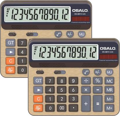 Desktop Calculator Extra Large 5-Inch LCD Display 12-Digit Big Number Accounting Calculator with Giant Response Button, Battery & Solar Powered, Perfect for Office Business Home Daily Use(6815GN-2pcs)