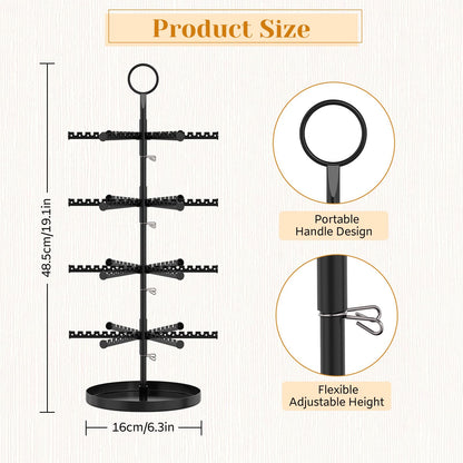 MODOWEY 4 Tier Metal Rotating Earring Holder Organizer Stand Adjustable Display Tree for Women, 384 Holes and Grooves Rack Tower for Pierced Dangle, Large Capacity Space-Saving Jewelry Hanger, Black