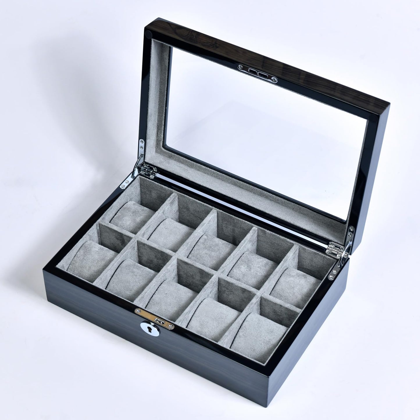 Watch Box for Men 10 Watches Storage box&Organizer Smart Watch Display Case - Ebony Wood with Soft Velvet Interior-Large Glass Window-Gift for Women and Man (10W-GYG)