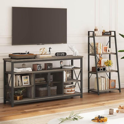 BON AUGURE Ladder Bookshelf, 4 Tier Ladder Shelf Bookcase, Wood Leaning Book Shelves for Living Room, Bedroom, Home Office Shelving Unit (Dark Grey Oak)