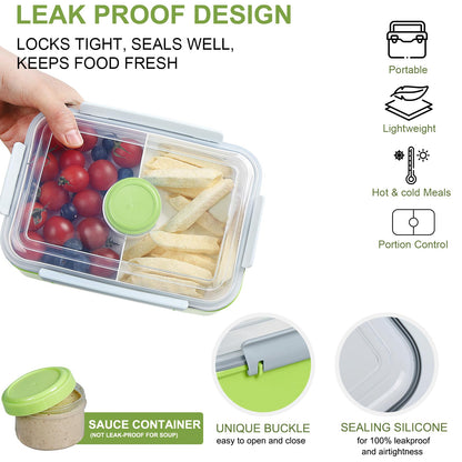 3 Pack Salad Lunch Box Food Storage Containers, 47oz Bento Box To Go Container with Lids, ReusableMeal Prep Containers with Removable Tray & Dressing Pots for Kids and Adults, Microwavable