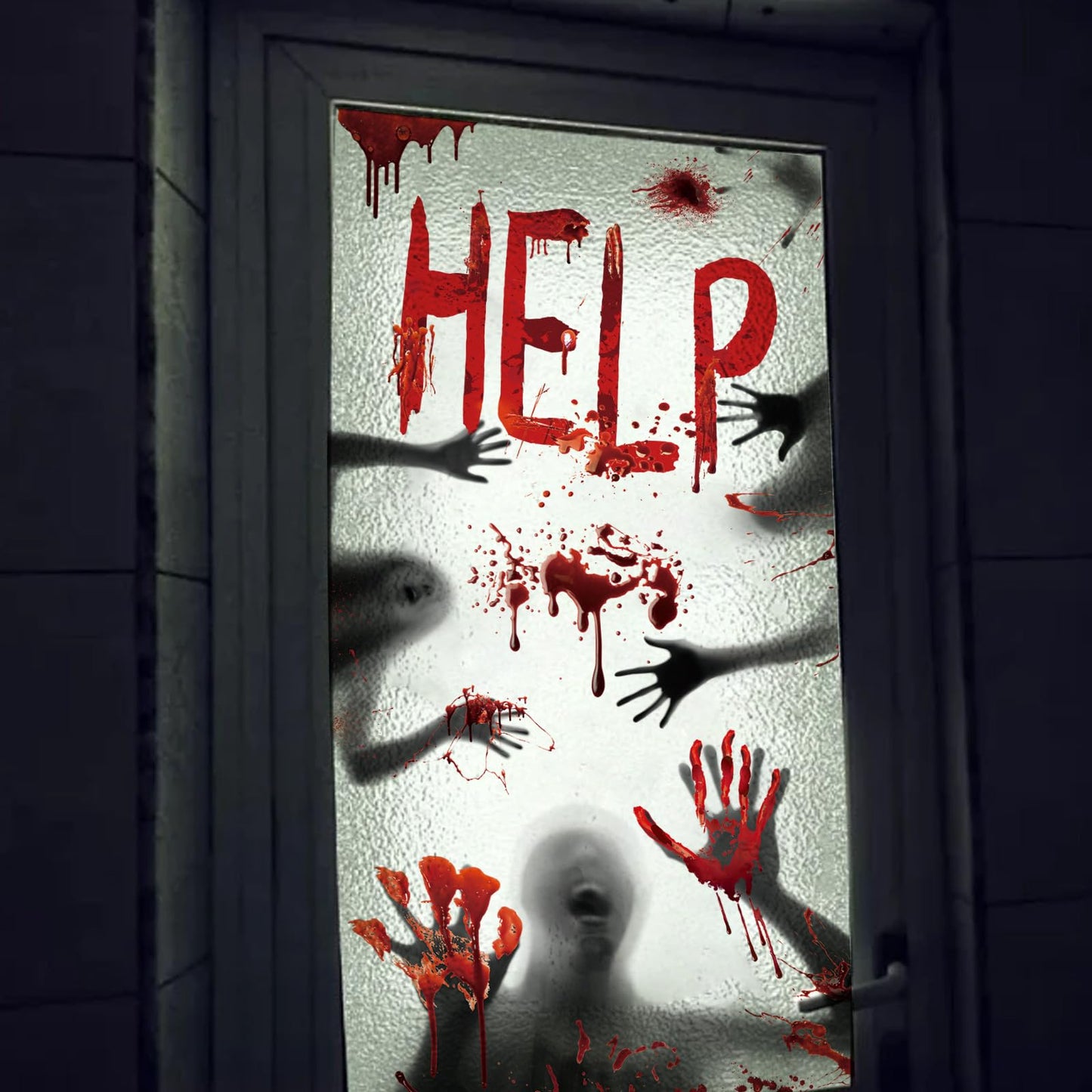 2Pcs Halloween Door Cover Window Poster Decorations Scary Zombie Hands Bloody Handprint Halloween Window Clings for Haunted House Indoor and Outdoor 60" x 60"