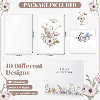 Thboxes Blank Cards and Envelopes, 40 Pack Blank Note Cards 4x6 in Thank You Card with Stickers, Teacher Appreciation Card Stationary Set for Graduation, Weddings, Birthdays, Baby Showers