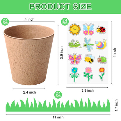 Sunnychicc 72 Pcs 4 Inch Garden Paper Pot Craft Kit Spring Crafts Bulk Including Round Paper Mache Pots Adhesive Foam Sticker EVA Grass Sticker Mother's Day DIY Planting Growing Garden Kit