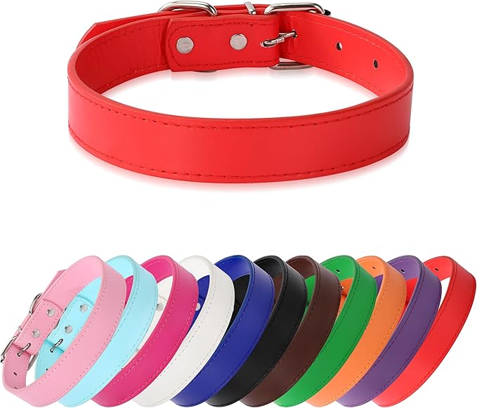 red Soft Leather Dog Collar for Small,Medium, Large Dog, Comfortable and Adjustable (Wide: 0.55'' for Dog's Neck: 9''~12'', red, S)