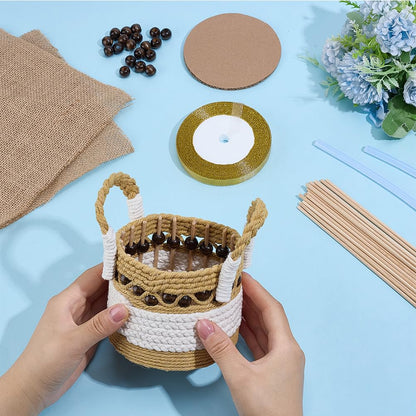 FREEBLOSS Macrame Woven Basket kit DIY Macrame Kit for Beginners with Instruction Wooden Beads Basket Weaving Craft Supplies Baskets Weaving Project for Holiday Activities