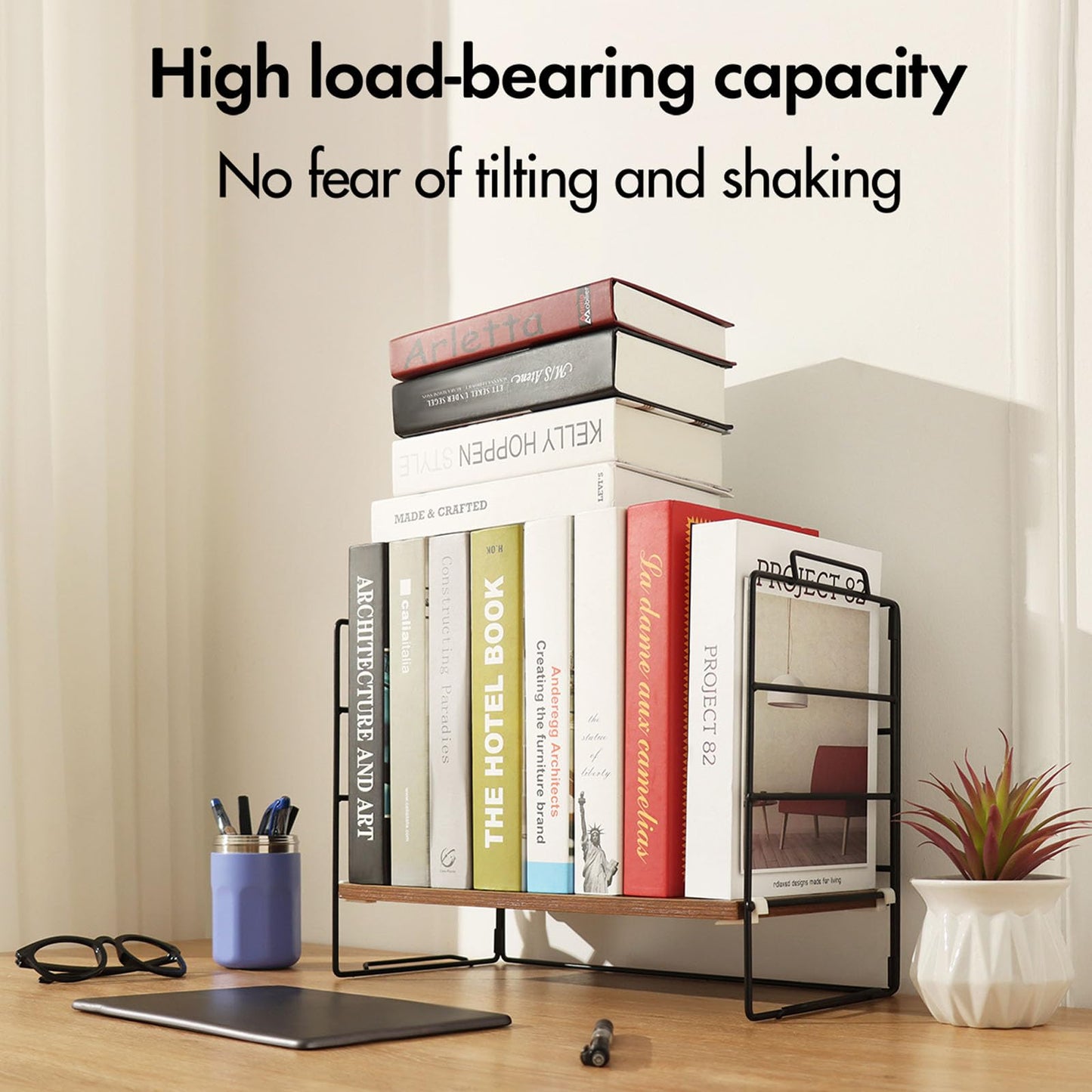 KATHY&BOB Wood Desk Shelf Organizer, 2-Tier Desktop Supplies Storage Rack, Adjustable Stackable Desk Shelf for Office, Kitchen, Bathroom, 15.75"*12.2"*7.87"