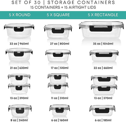 Razab 30 PC Glass Food Storage Containers