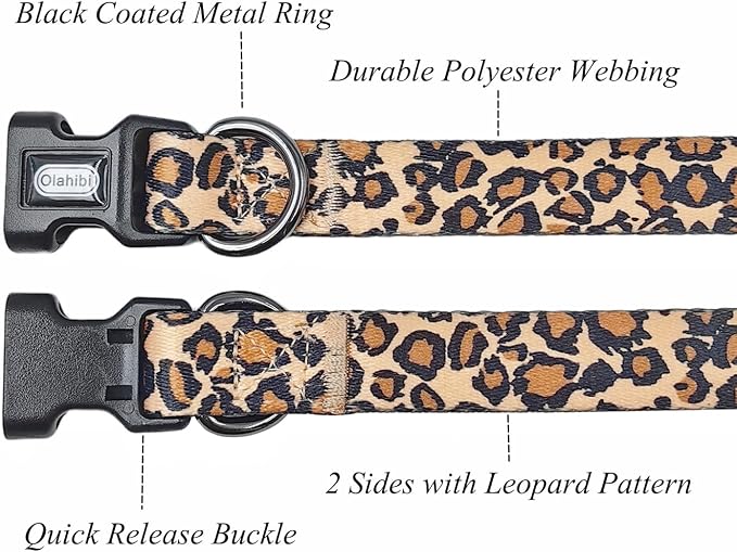 Dog Collar Leash Set, Leopard Pattern, Polyester Material, Adjustable Collar and 5ft Matching Leash, for Large Dogs.(L, Brown Leopard)