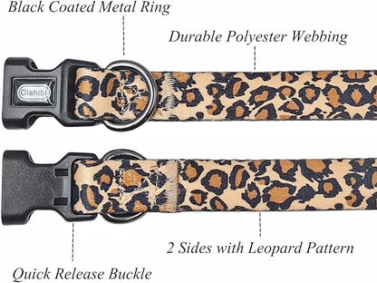 Dog Collar Leash Set, Leopard Pattern, Polyester Material, Adjustable Collar and 5ft Matching Leash, for Large Dogs.(L, Brown Leopard)