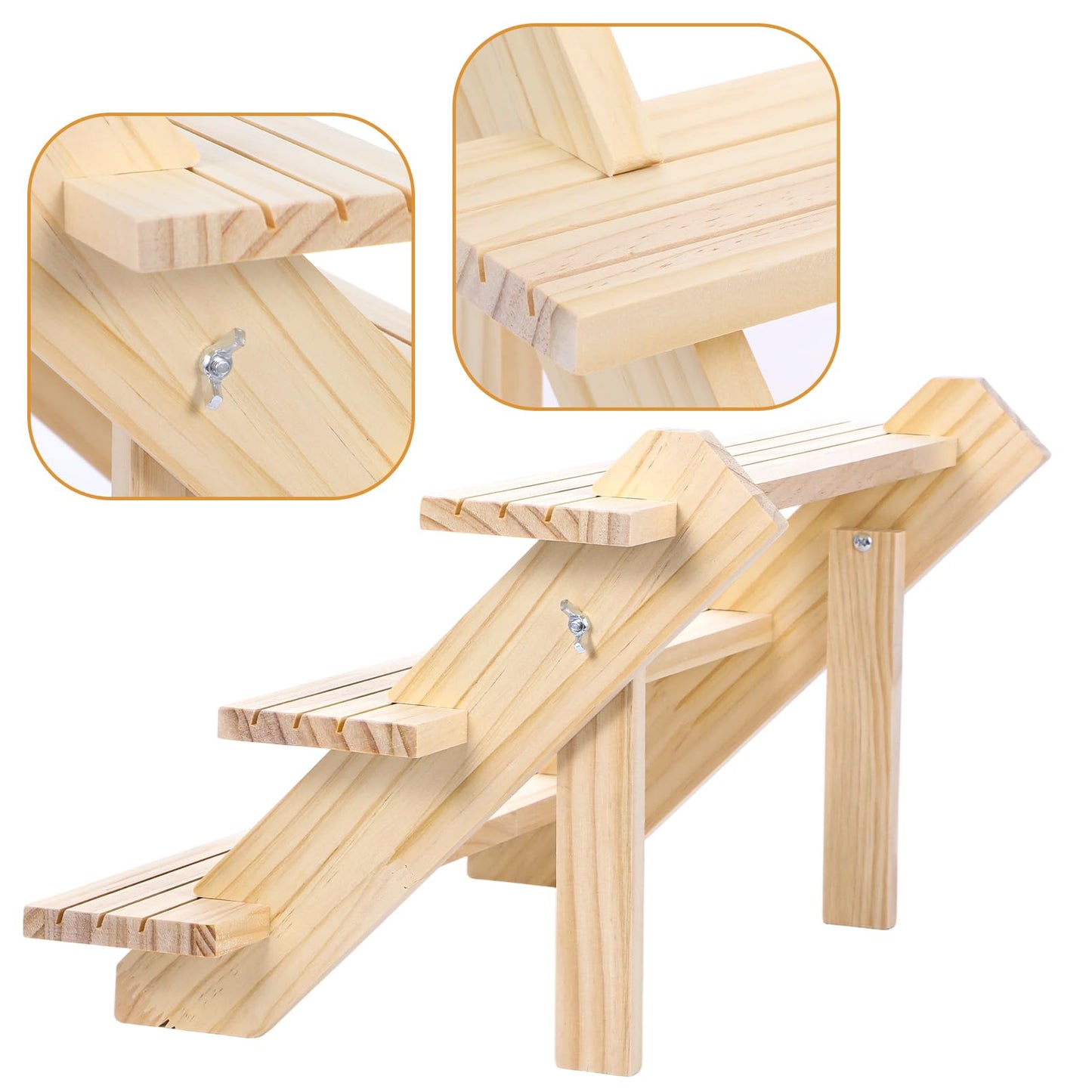 kuyeyzu 2 Pack 3 Tier Wooden Riser, Earring Display for Vendors - Solid Wood Tiered Stand with Groove for Jewelry Cards, Cupcakes, Party Desserts, Retail Booth & Farmers Market