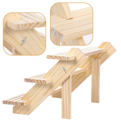 kuyeyzu 2 Pack 3 Tier Wooden Riser, Earring Display for Vendors - Solid Wood Tiered Stand with Groove for Jewelry Cards, Cupcakes, Party Desserts, Retail Booth & Farmers Market