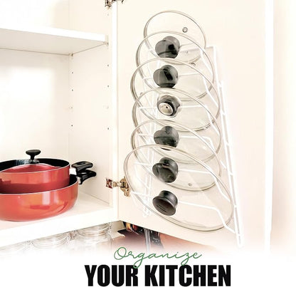 Evelots 6 Pot Lid Organizer for Cabinet or Pantry Wall - Cupboard Door Pots and Pans Organizer - Glass or Metal Pan Covers Cabinet Organizer - Rack Hanger Dividers - Set of 2