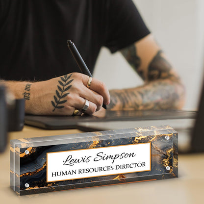 HETOOSHI Desk Name Plate Personalized, Desk Double sided pattern Name Plate Personalized Office Desk Decor for Women and Men , Teacher Nurse Boss Employee Appreciation Gifts (gilded marble, fixed pattern)