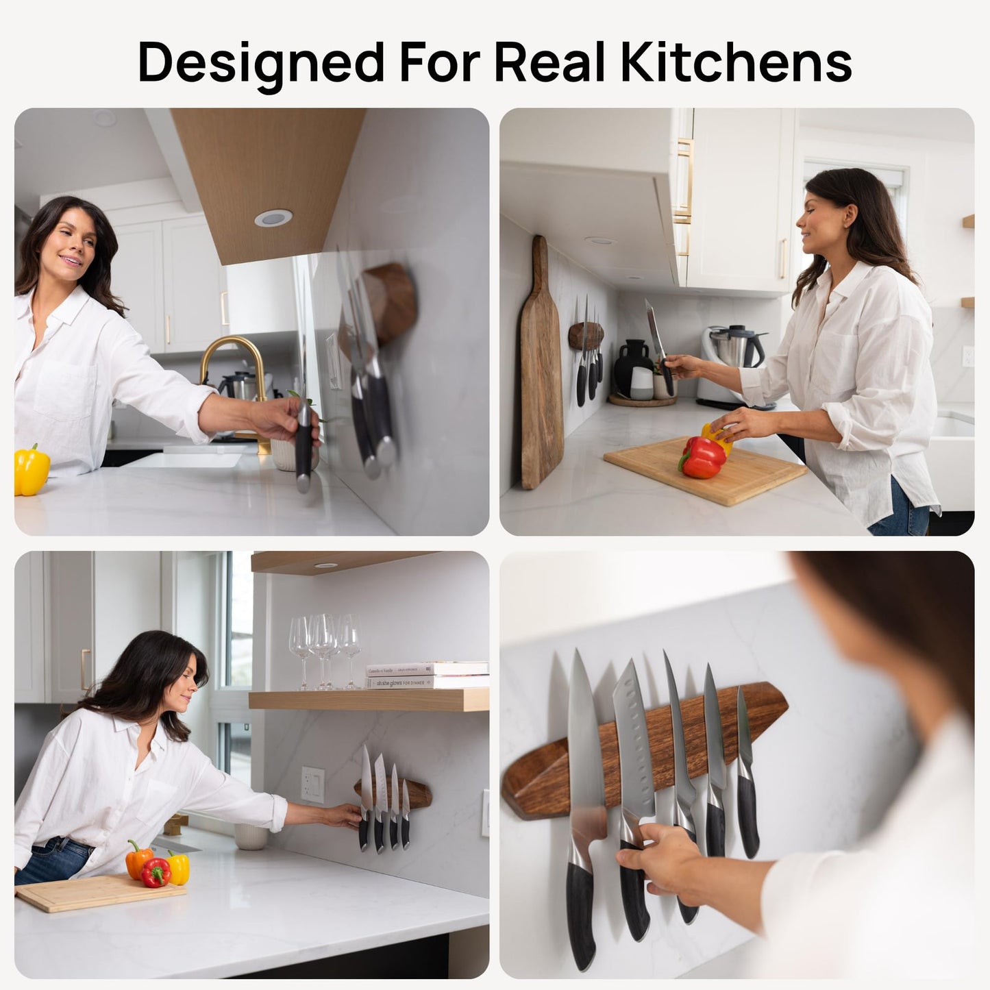 Ibyx Acacia Magnetic Knife Strip - Wooden Wall-Mount Magnetic Knife Holder & Organizer with 3M No-Drill & Screw Mount Options, Water-Resistant Universal Knife Holder | 16 Inches, Capacity 8.8 lb
