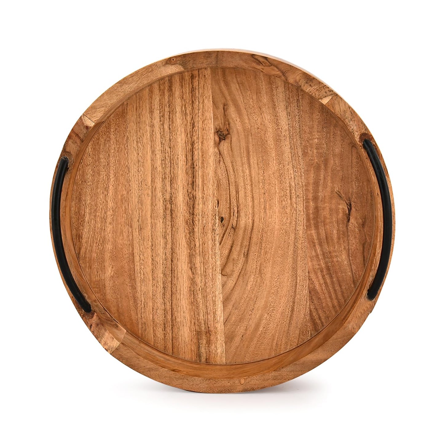 BHAVATU Serving Tray Acacia Wood for Serving Tea, Breakfast in Bed, Living Room Tray Rustic with Farmhouse Style, Decorative Handle (12" x 12" x 1.6")