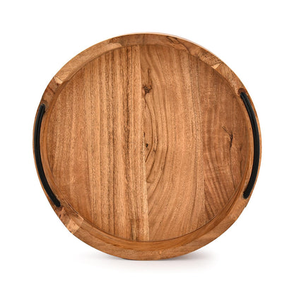 BHAVATU Serving Tray Acacia Wood for Serving Tea, Breakfast in Bed, Living Room Tray Rustic with Farmhouse Style, Decorative Handle (12" x 12" x 1.6")