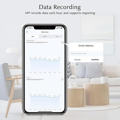 Aquarium Thermometer, Smart Fish Tank Thermometer App Monitor, Free Data Export ℉/℃, WiFi Hygrometer for Babyroom, Greenhouse, Fish Tank, Refrigerator, White 1 Pack with Screen