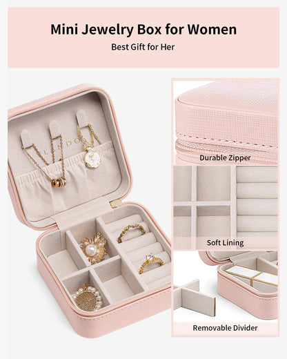 VLANDO Travel Jewelry Case - Teacher Appreciation Gifts for Women - Small Jewelry Travel Organizer Box Travel Essentials Gift for Teen Girl Women - Pink