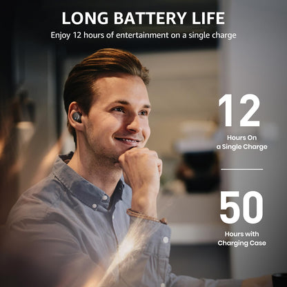 TOZO T6 Wireless Earbuds, Bluetooth Ear Buds, Stereo Sound in Ear Headphones, 50 Hours Playtime, AI Clear Call, Wireless Charging Case, APP Customizable EQs, IPX8 Waterproof Earphones