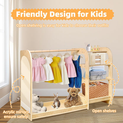 homegroove Kids Dress Up Storage with Mirror, 31.5 Inch Kids Wardrobe Closet with Storage Shelf for Little Girls and Boys, Wooden Costume Organizer for Bedroom Classroom Playroom Furniture