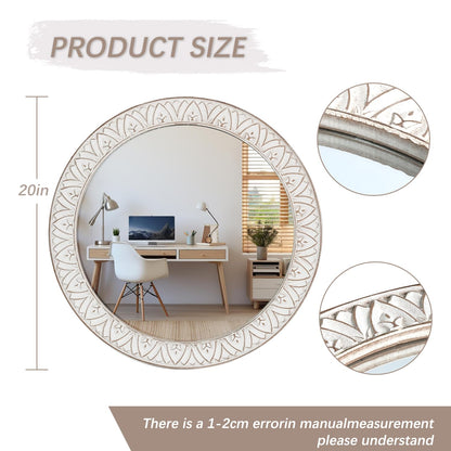 fuxuiwy 20" Round Rustic Mirror Wooden Frame Circle Mirrors, Distressed Wall Mounted Mirror for Bathroom, Bedroom, Living Room, Entryway, Fireplace, Hall
