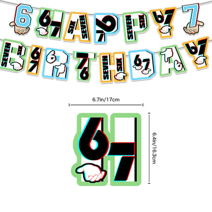 6 7 Birthday Decorations, 6 7 Meme Six Seven Themed party supplies Set Includes Banner, Cake Topper, Cupcake Toppers, Ballons