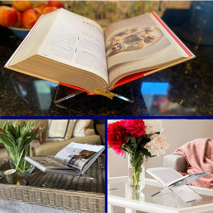 Generic Acrylic Book Stand - Clear, Stable & Widely Compatible for Books, Newspaper, Magazines, Textbooks, Recipe Holder Picture Display