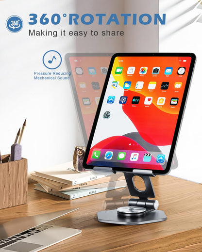 SOJUNER Aluminum Tablet Stand, 360° Swivel for 5–12.9in Devices, Grey