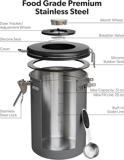 Veken Coffee Canister with Window, Airtight Stainless Steel Kitchen Food