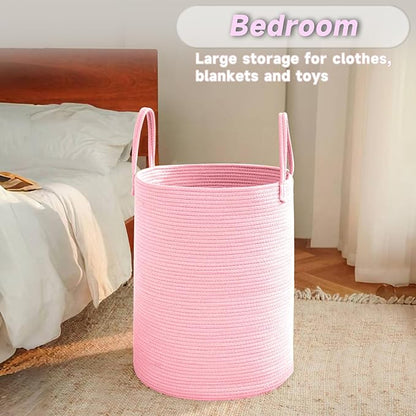 Large Woven Laundry Basket Hamper, 80L Cotton Rope Storage Bin