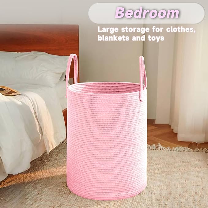 Large Woven Laundry Basket Hamper, 60L Cotton Rope Storage Bin