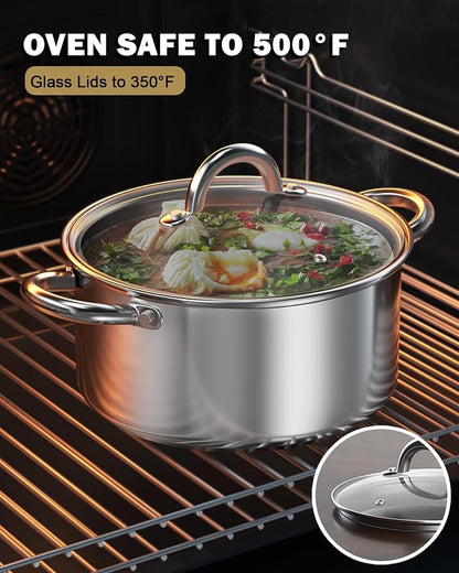 Cook N Home Basics 8 Quart Stainless Steel Stock Pot with Lid, Cooking Pot for Pasta, Soup, Sturdy Handle, Stockpot with Even Heating, Oven & Dishwasher Safe, Cookware for Canning, Boiling