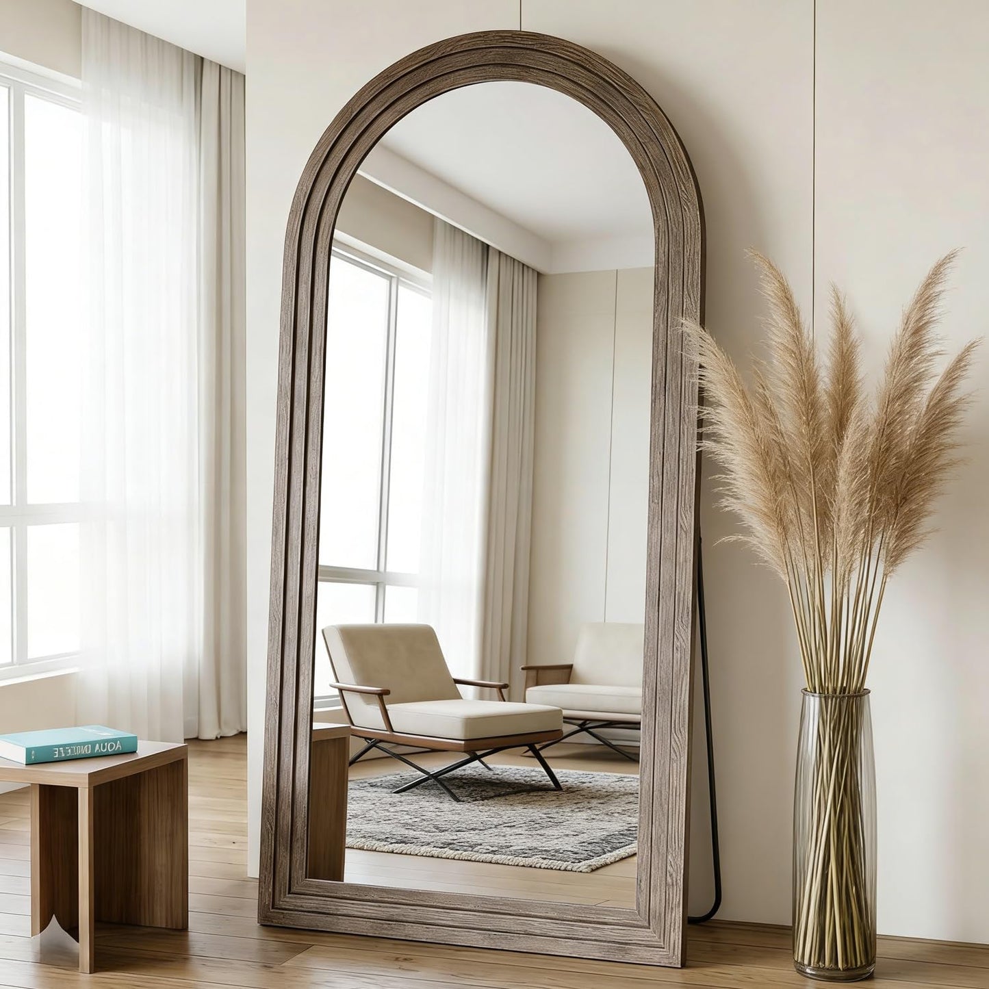 CASSILANDO 71x32 Inch Arched Full Length Mirror with Solid Wood Frame Wall Mounted Floor Mirror, Vertical Hanging Leaning Standing Mirror for Living Room, Bedroom, Entryway, Brown