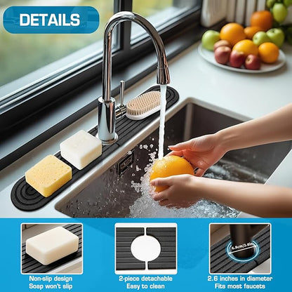 Dark Gray-Oval 23.6" Diatomite Kitchen Faucet Mat & Stone Sink Tray – Quick