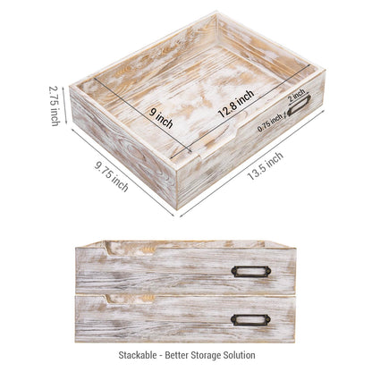 MyGift Rustic White Desktop Letter Tray - Shabby Whitewashed Wood Inbox Holder, Desk Paper File Folder Organizer Box with Metal Label
