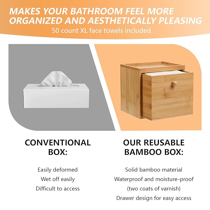 Disposable Face Towel with Bamboo Drawer Storage Box