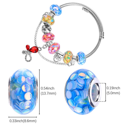 AIPRIDY Girls' Lucky Lover Amber Beads, Big Hole Spacer European Craft Beads for DIY Charms Bracelet Jewelry Making (Fishscale Silver Core)