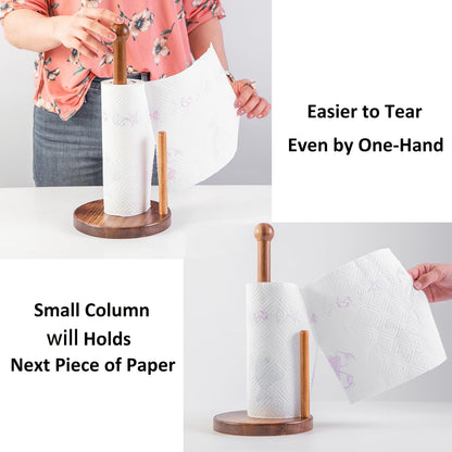 14" Acacia Wooden Paper Towel Holder, 6.7" Large Heavy Base Wooden Kitchen Towel Roll Stand Organizer Free Standing, Rustic Farmhouse Paper Towel Holder Stand, Standing Paper Towel Roll Holders