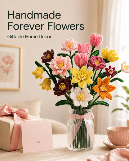 Anpyxun Pipe Cleaner Flower Kit for Adults, DIY Flower Bouquet Kit with Step-by-Step Video Tutorials, 600PCS Flower Craft Set for Beginners, Handmade Forever Flower Bouquet Making Supplies