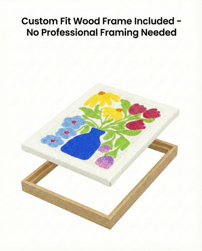 AceList 16" Punch Needle Kit with Wood Display Frame for Adults Beginners, Complete Rug Hooking Set with Adjustable Hoop, 30% Extra Yarn & Pattern Fabric, DIY Home Wall Decor Gift (Flower Vase)