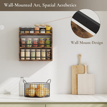BCOZLUX Spice Rack Wall Mounted, Wood 3 Tier Spice Rack for Countertop, Vertical Spice Organizer for Spice Jars and Seasonings, Hanging Spice Shelf for Kitchen Cabinet, or Pantry, Rustic Brown