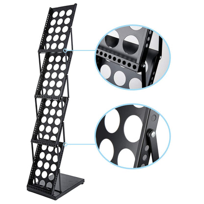 Polmart 4-Tier Brochure Literature Display Floor-Stand Rack with Adjustable Pockets. Portable Collapsible Design with Carry Bag for Trade Shows, Offices, Retail Stores (Black)