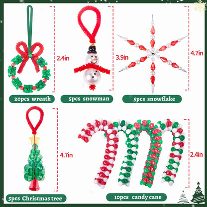 NLUS Christmas Crafts for Kids Adults, 45 Pcs Christmas Beaded Ornament Kits Holiday Crafts - Including Snowman/Christmas Tree/Wreath/Candy Cane/Snowflake (Assembly Required)